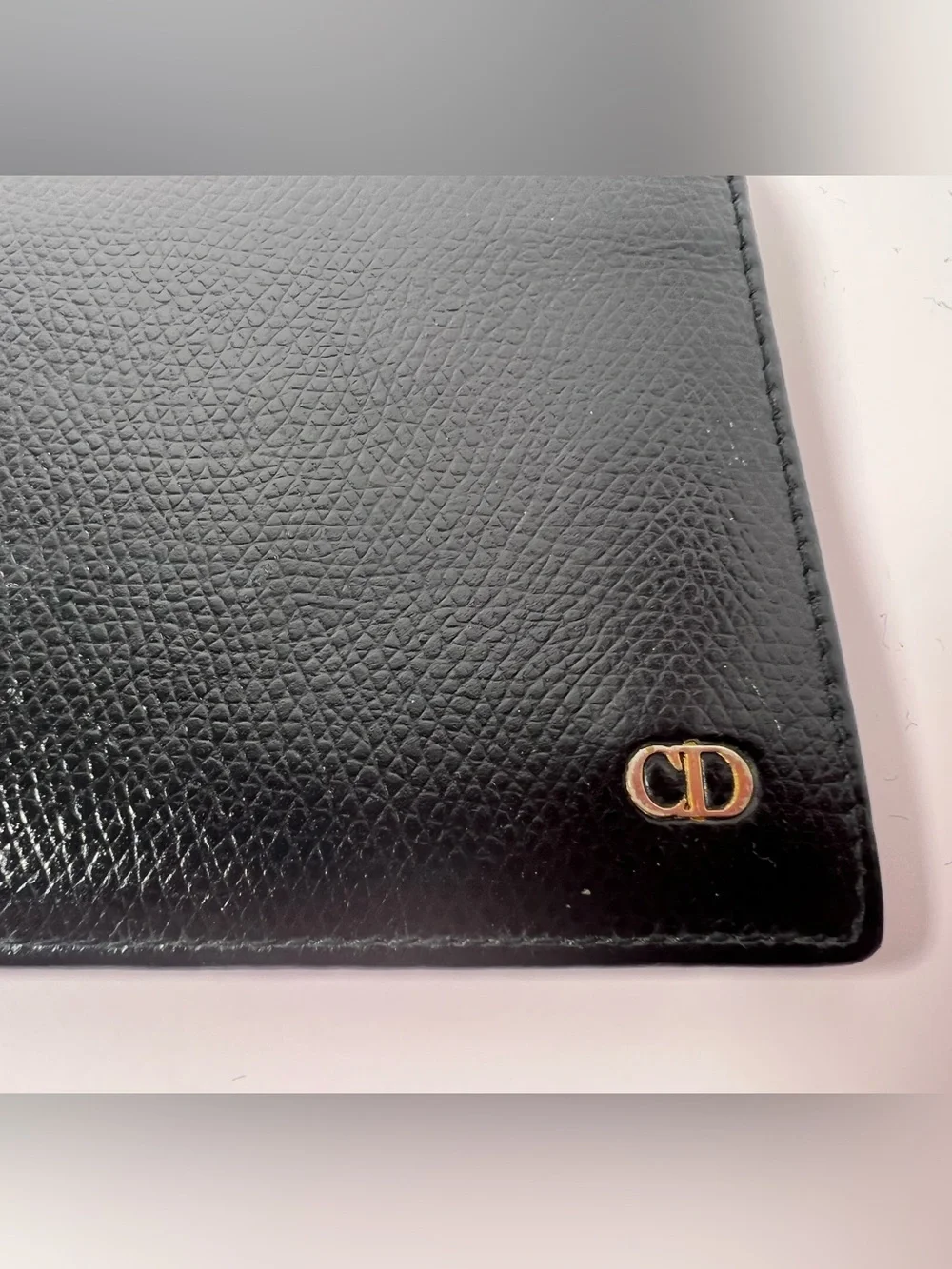1200: Vintage Christian Dior CD Long Wallet Checkbook Holder Black Leather